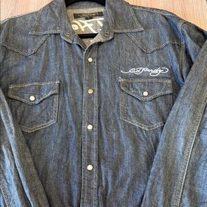 Ed Hardy Dark Blue Denim Western Shirt Jacket